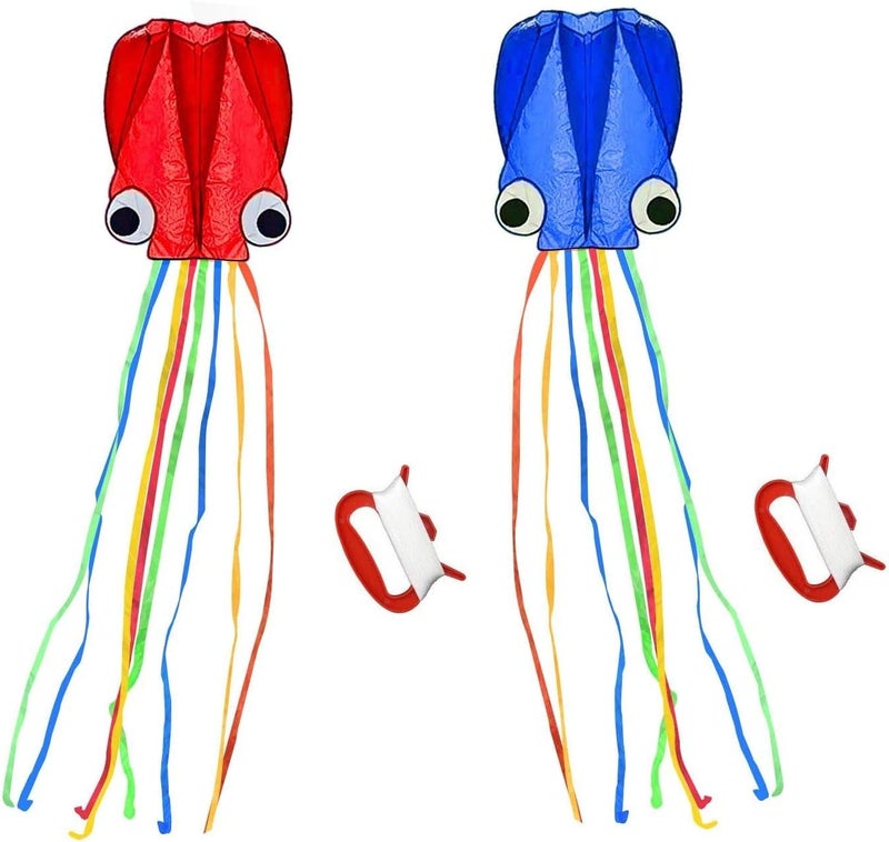 SINGARE Large Octopus Kites, Long Tail Beautiful Easy Flyer Beach Kites, Good Kite for Kids and Adults Easy to Fly(Red+Blue) - Image 1